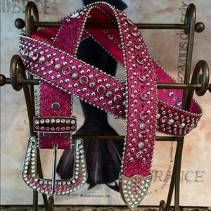 Massive Bling Hot Pink Rhinestone Studded Glitter Cowgirl Belt Size XL